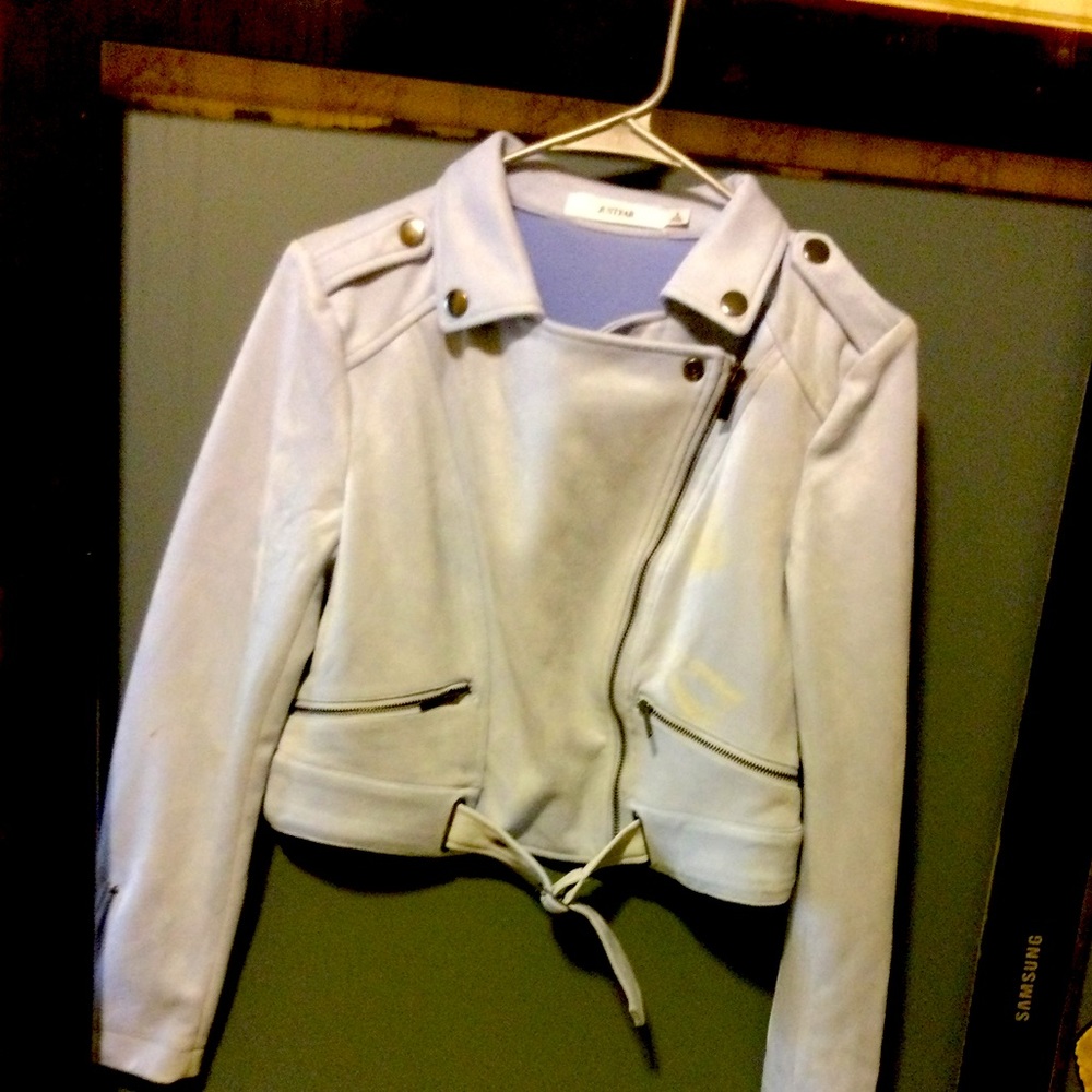 Light blue cropped moto jacket